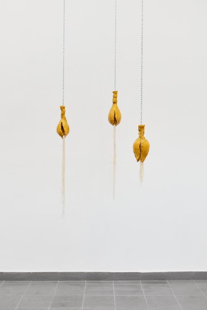 7. Gideon Horváth: Fruits Of Our Loins, 2022, beeswax, macramé rope, chain, variable size